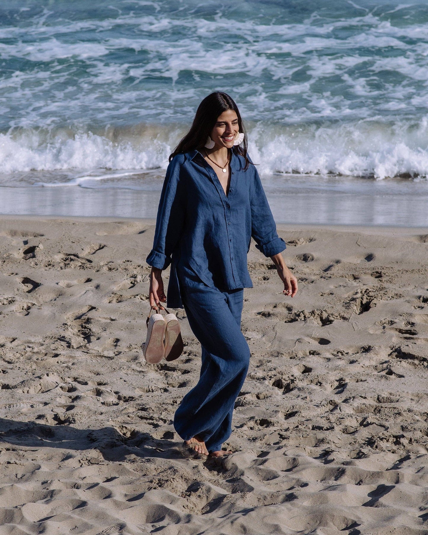 Linen Pants PEMBA in Deep navy blue