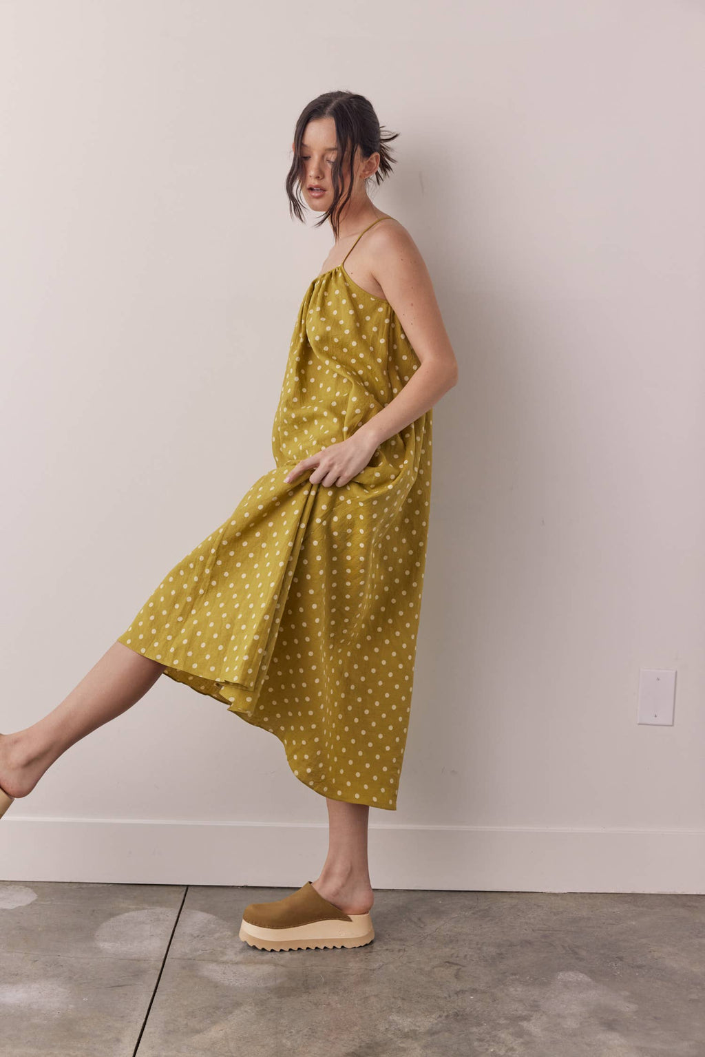 Linen Polka Back Tie Dress