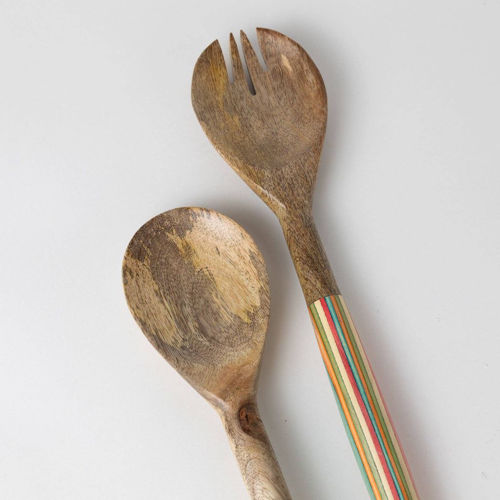 Striped Mango Wood Salad Servers *