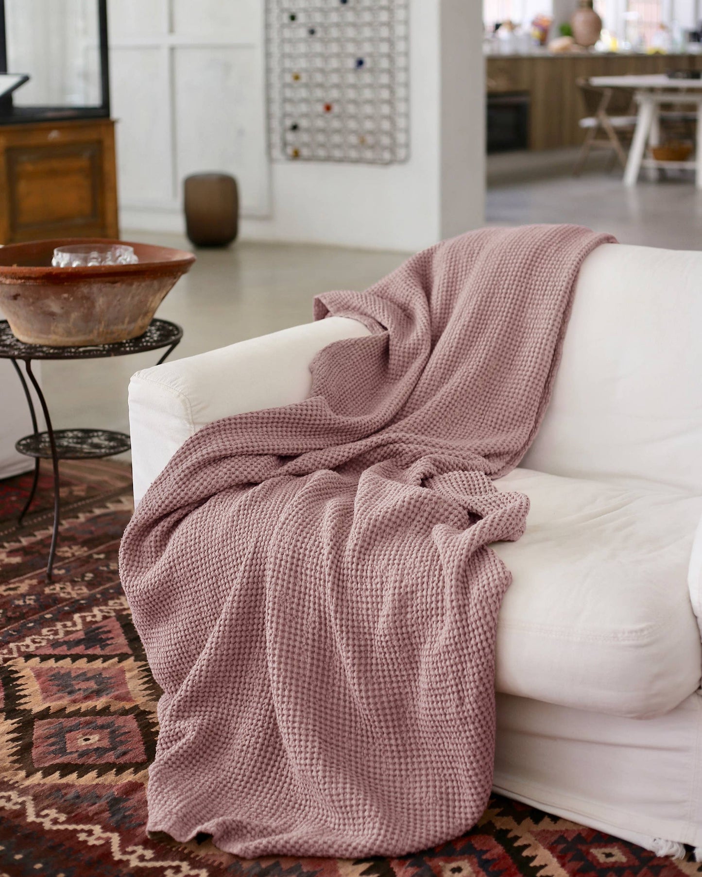 Linen waffle throw