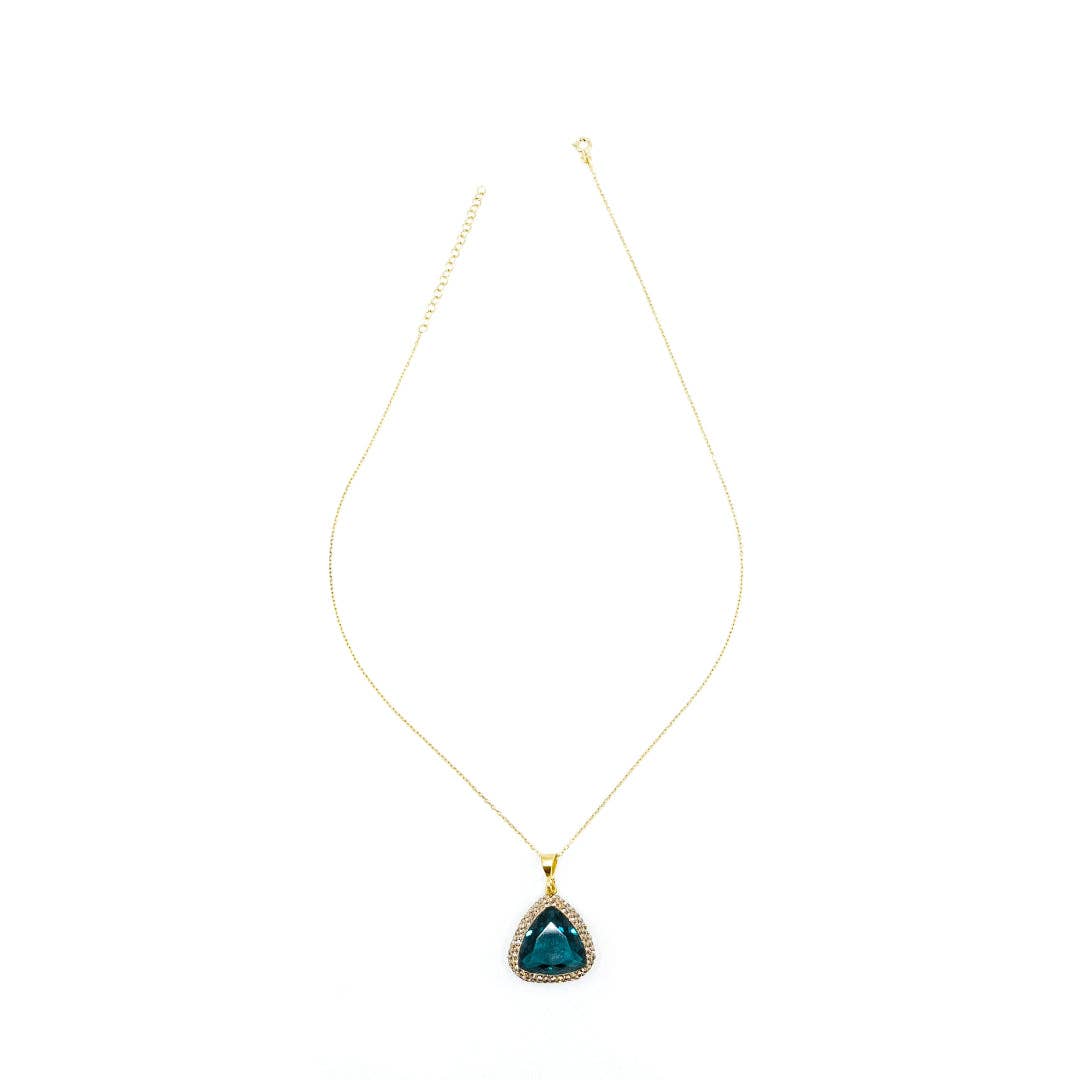 Emerald CZ Stone Pave Sterling Silver Necklace