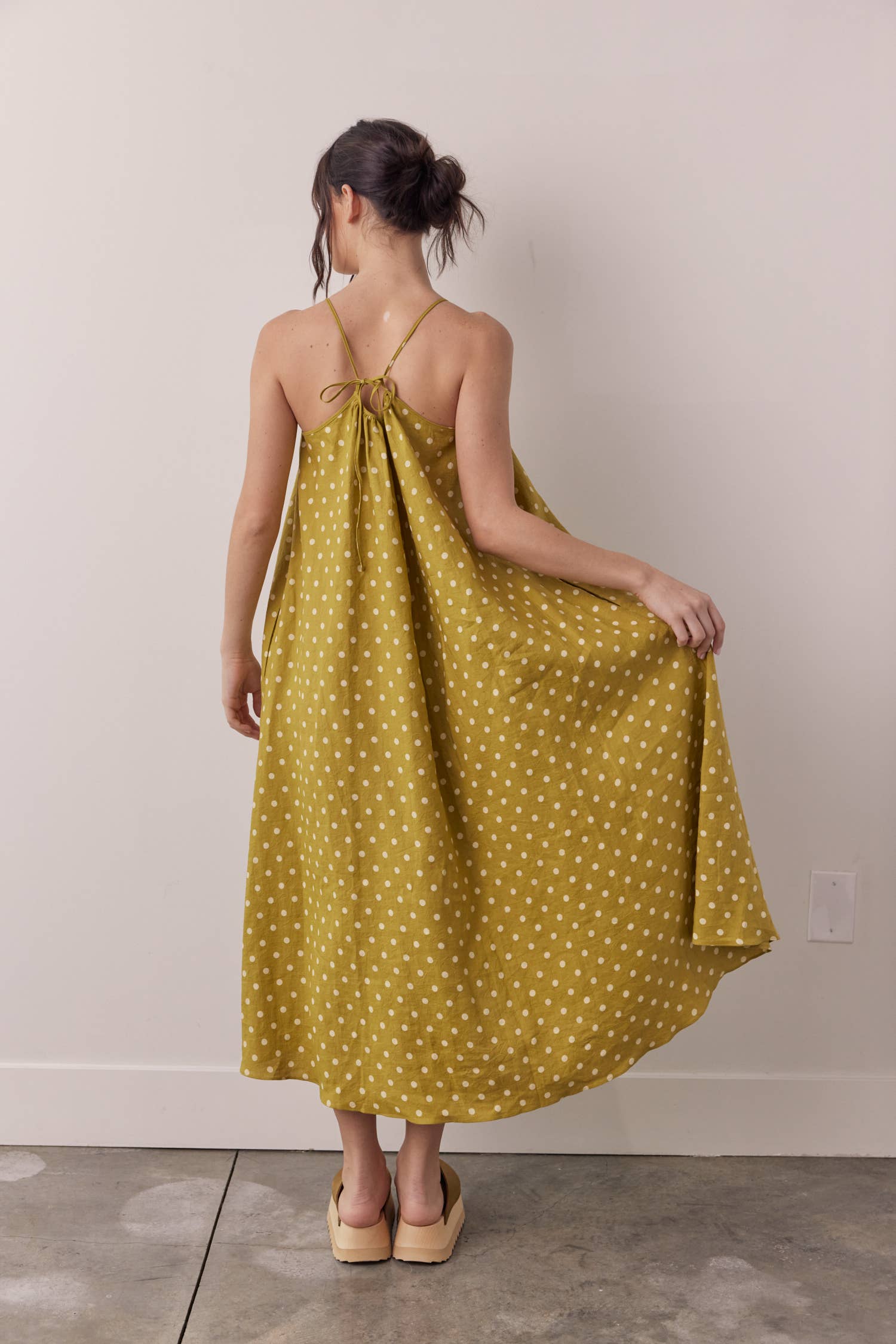 Linen Polka Back Tie Dress