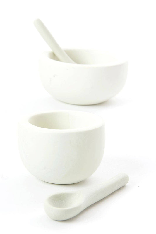 SET OF 2 White Soapstone Salt Cups and Spoons