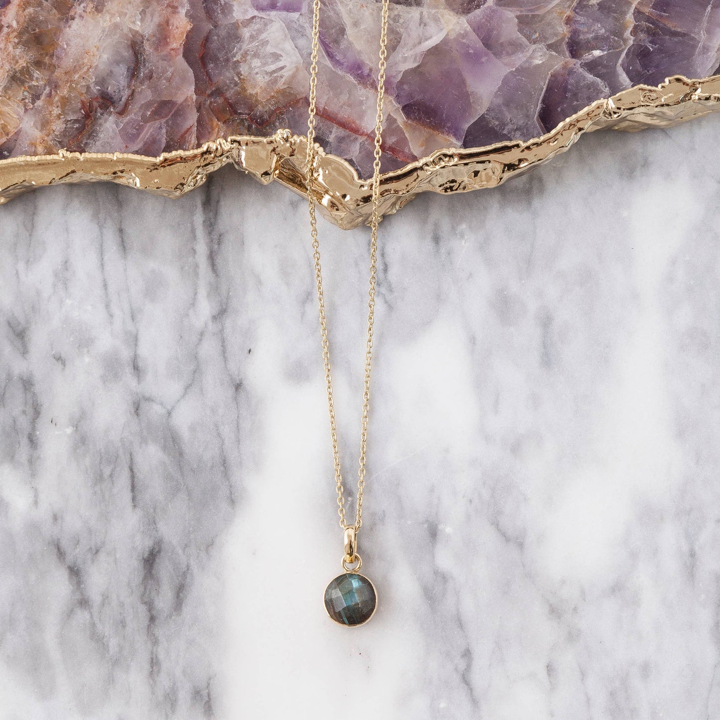 Small Faceted Labradorite & Moonstone Pendant Necklace