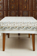 Silver Floral Block Print Cloth Tablecloth