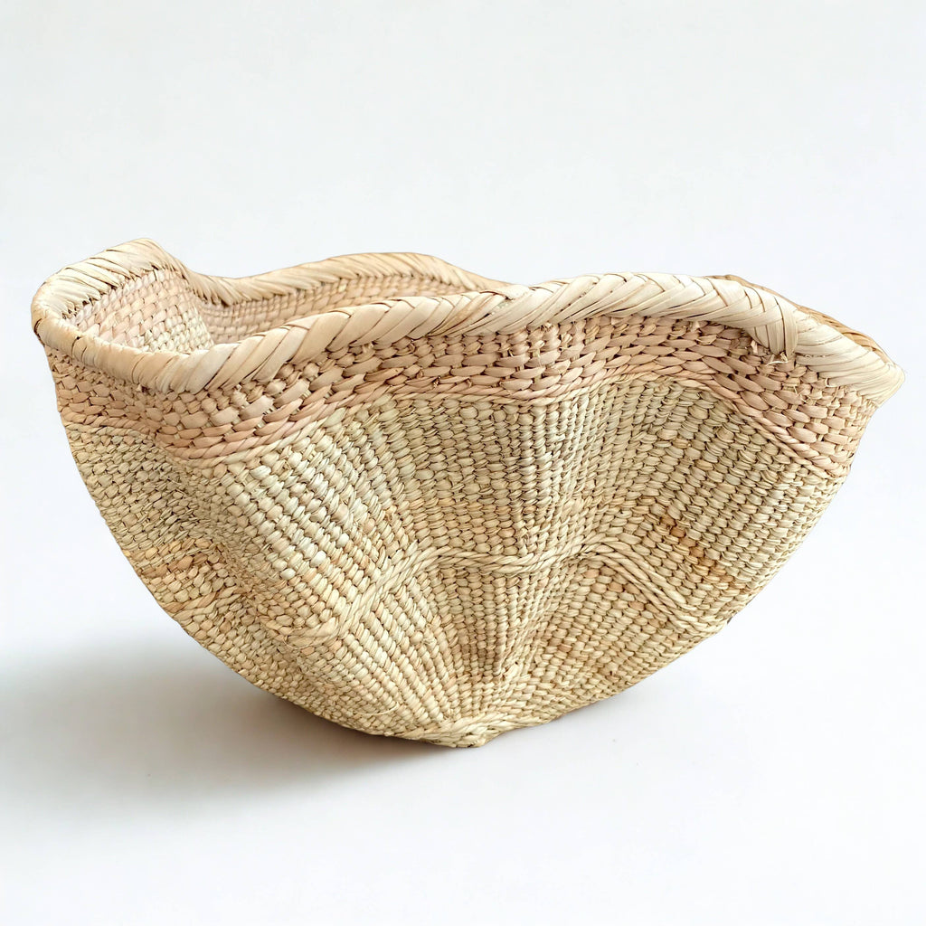 Dramatic Rippled Palm Leaf Dancing Basket