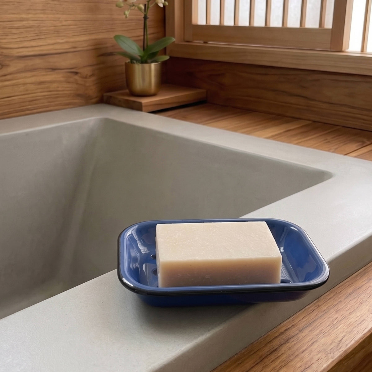 Enamel soap dish in cobalt