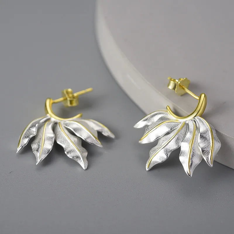 silver leaf earrings,