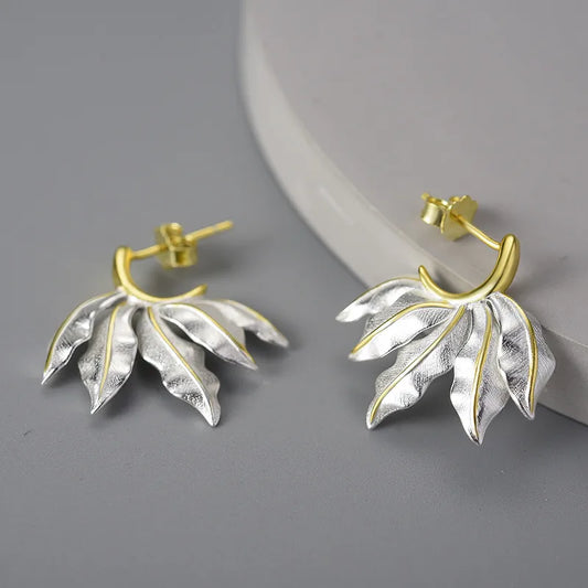 silver leaf earrings,