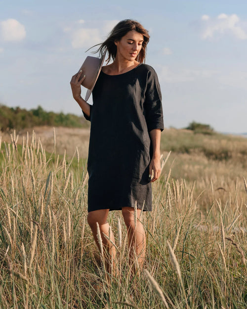 ARUBA Linen Dress in black