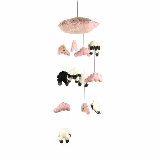 felt pink sheep mobile
