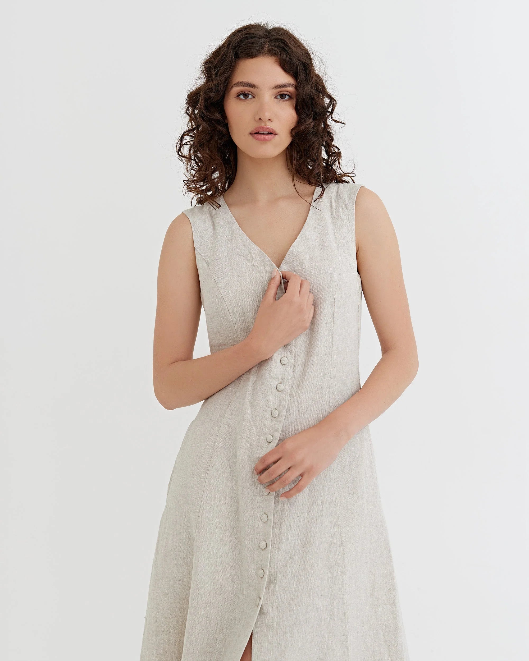 Sleeveless Linen Dress ACADIA in Natural melange